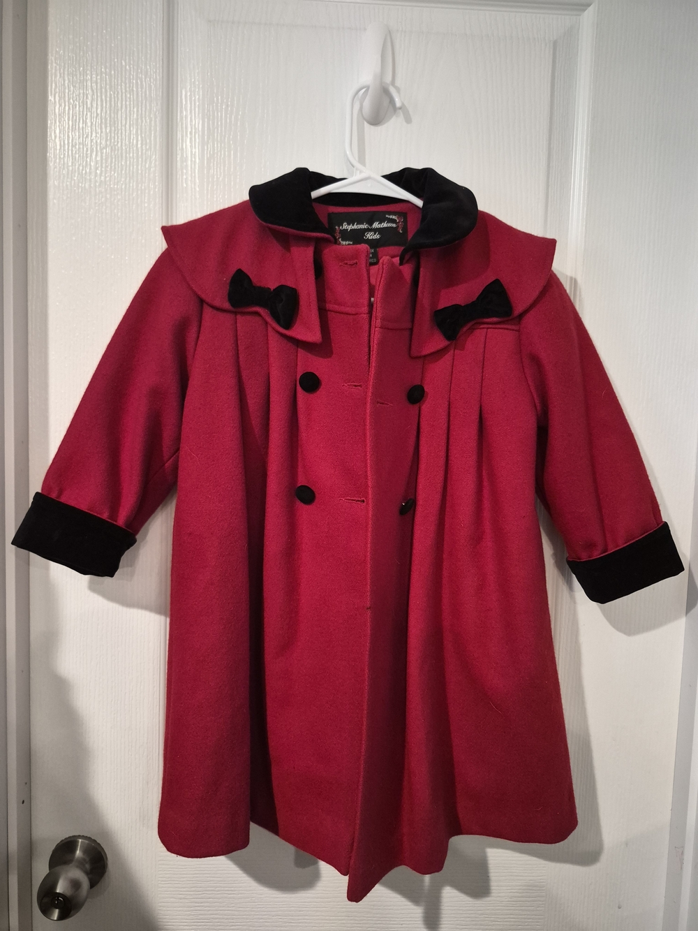 Stephanie Mathews Wool Dress Coat with Black Trim
